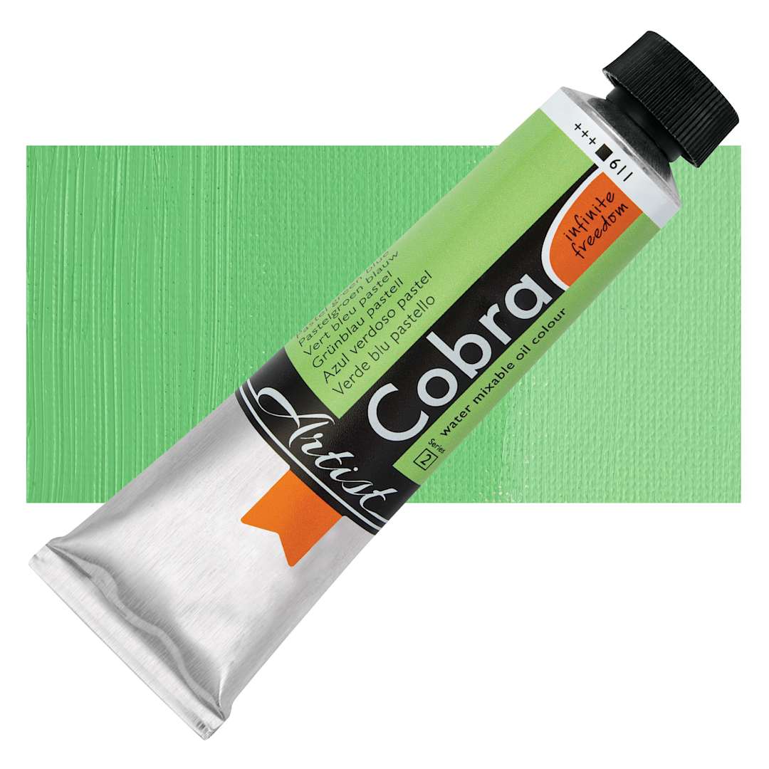 Open in modal - Cobra Artist Water Mixable Oil Paint - Pastel Green Blue, 40 ml tube and swatch