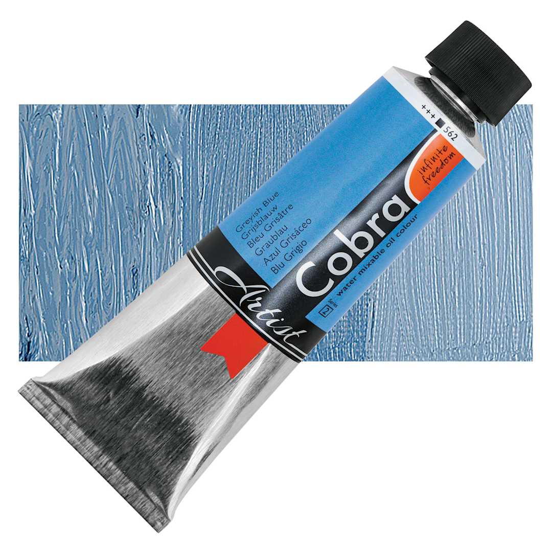 Open in modal - Cobra Artist Water Mixable Oil Paint - Greyish Blue, 150 ml tube and swatch