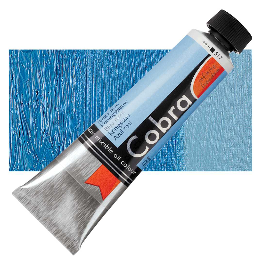 Open in modal - Royal Talens Cobra Water Mixable Oil Paint - King's Blue, 40 ml tube and swatch