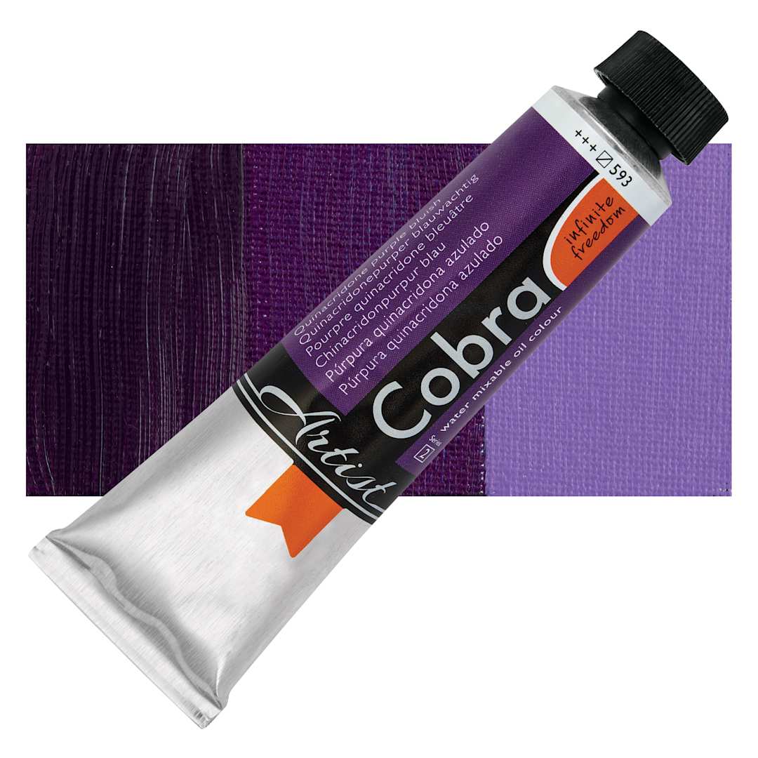 Open in modal - Cobra Artist Water Mixable Oil Paint - Quinacridone Purple Bluish, 40 ml tube and swatch