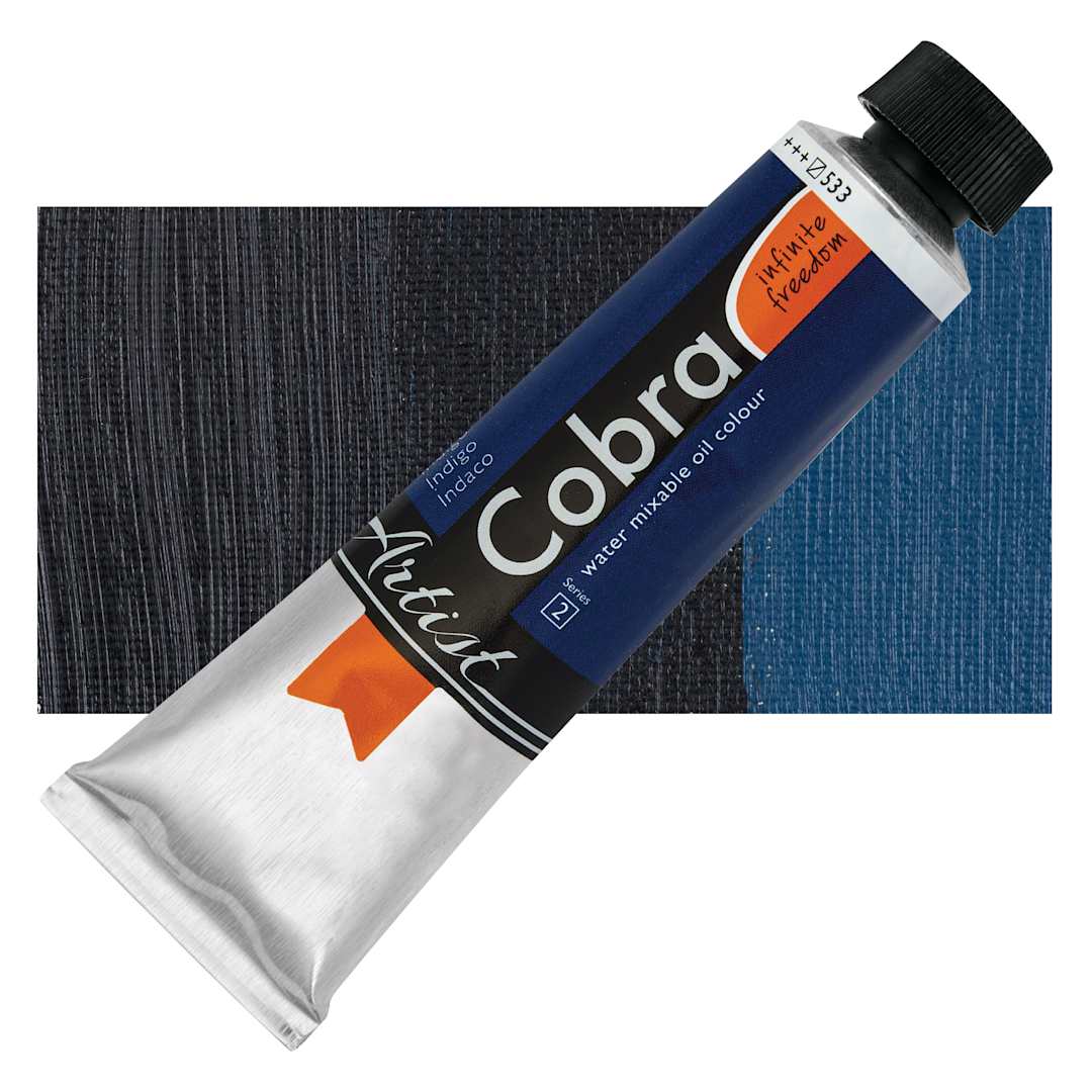Open in modal - Cobra Artist Water Mixable Oil Paint - Indigo, 40 ml tube and swatch