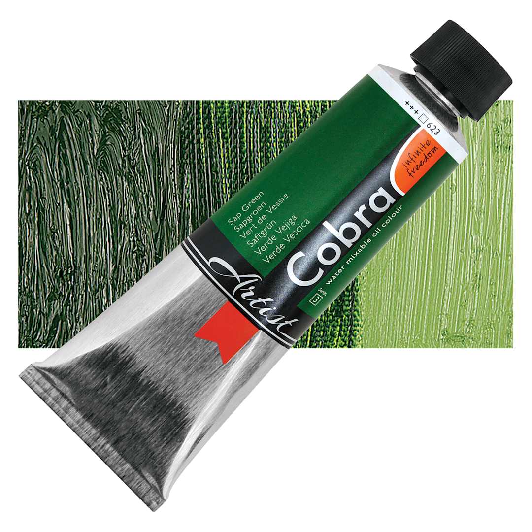 Open in modal - Cobra Artist Water Mixable Oil Paint - Sap Green, 150 ml tube and swatch