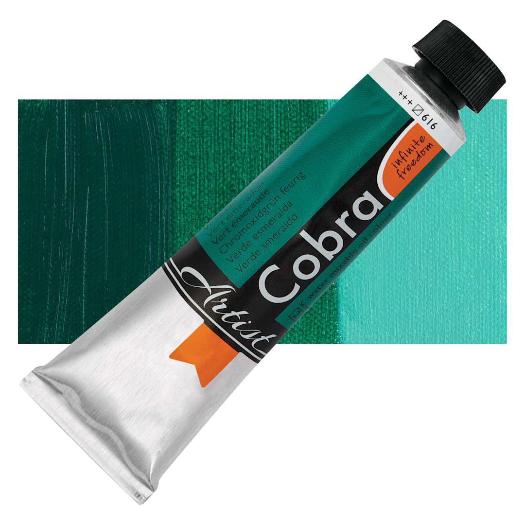 Open in modal - Cobra Artist Water Mixable Oil Paint - Viridian, 40 ml tube and swatch