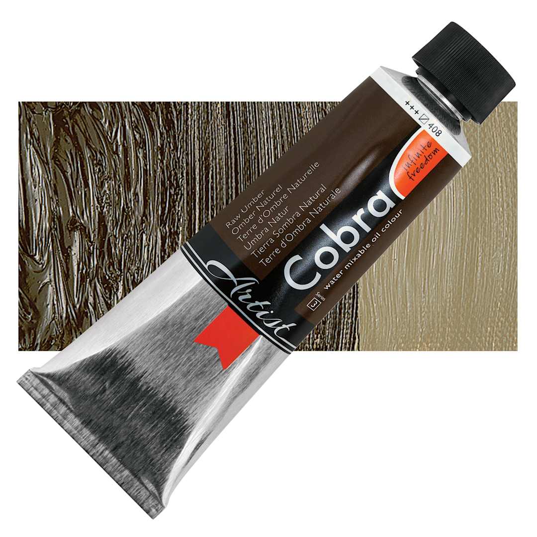 Open in modal - Cobra Artist Water Mixable Oil Paint - Raw Umber, 150 ml tube and swatch