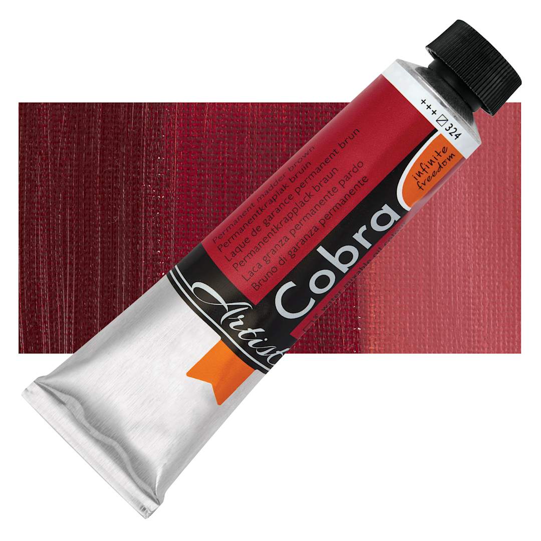 Open in modal - Cobra Artist Water Mixable Oil Paint - Permanent Madder Brown, 40 ml tube and swatch
