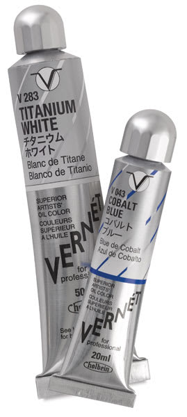 Open in modal - Holbein Vernét Superior Artists' Oil Paints - Small Cobalt Blue with Large Titanium White tube