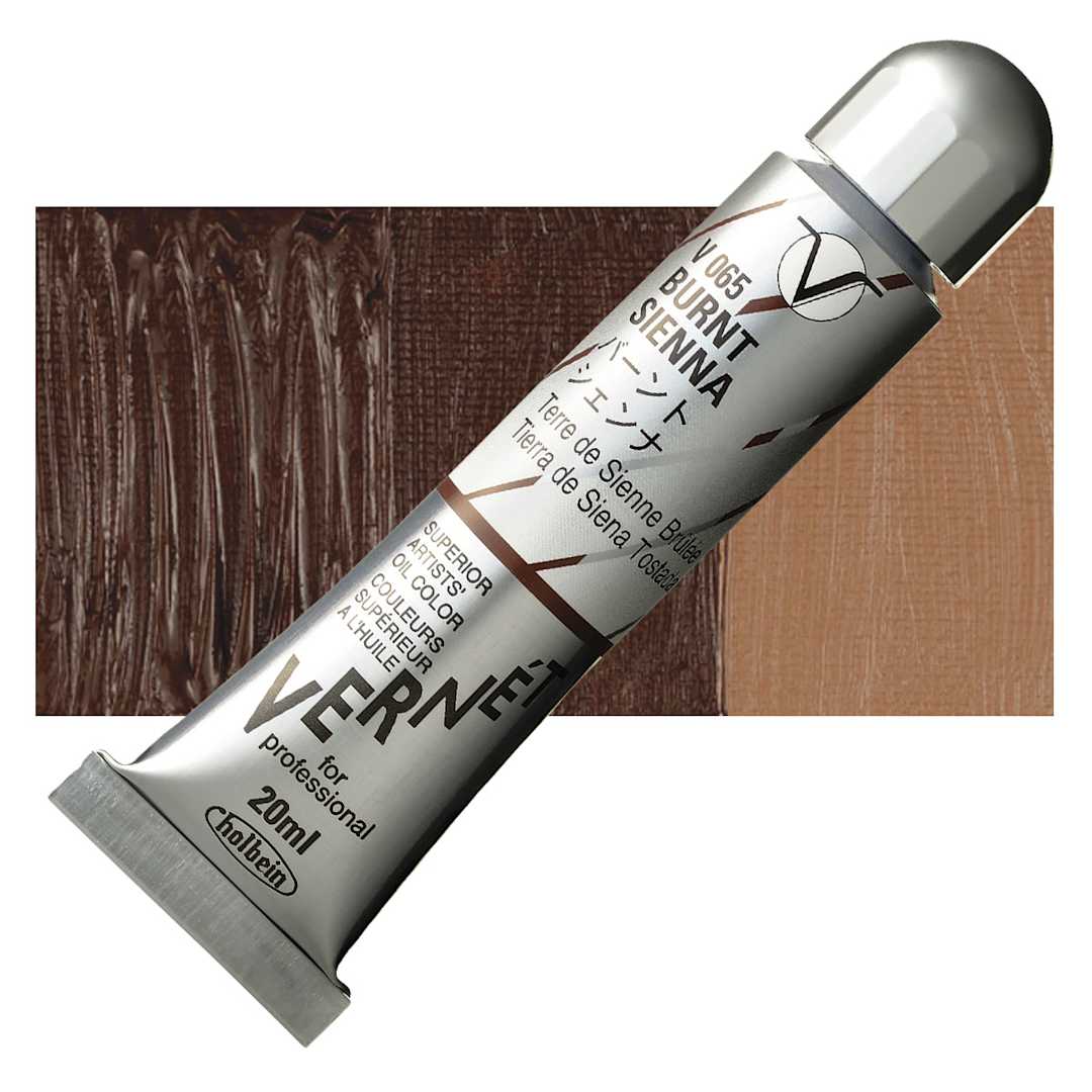 Open in modal - Holbein Vernét Superior Artists' Oil Paint - Burnt Sienna, 20 ml tube and swatch