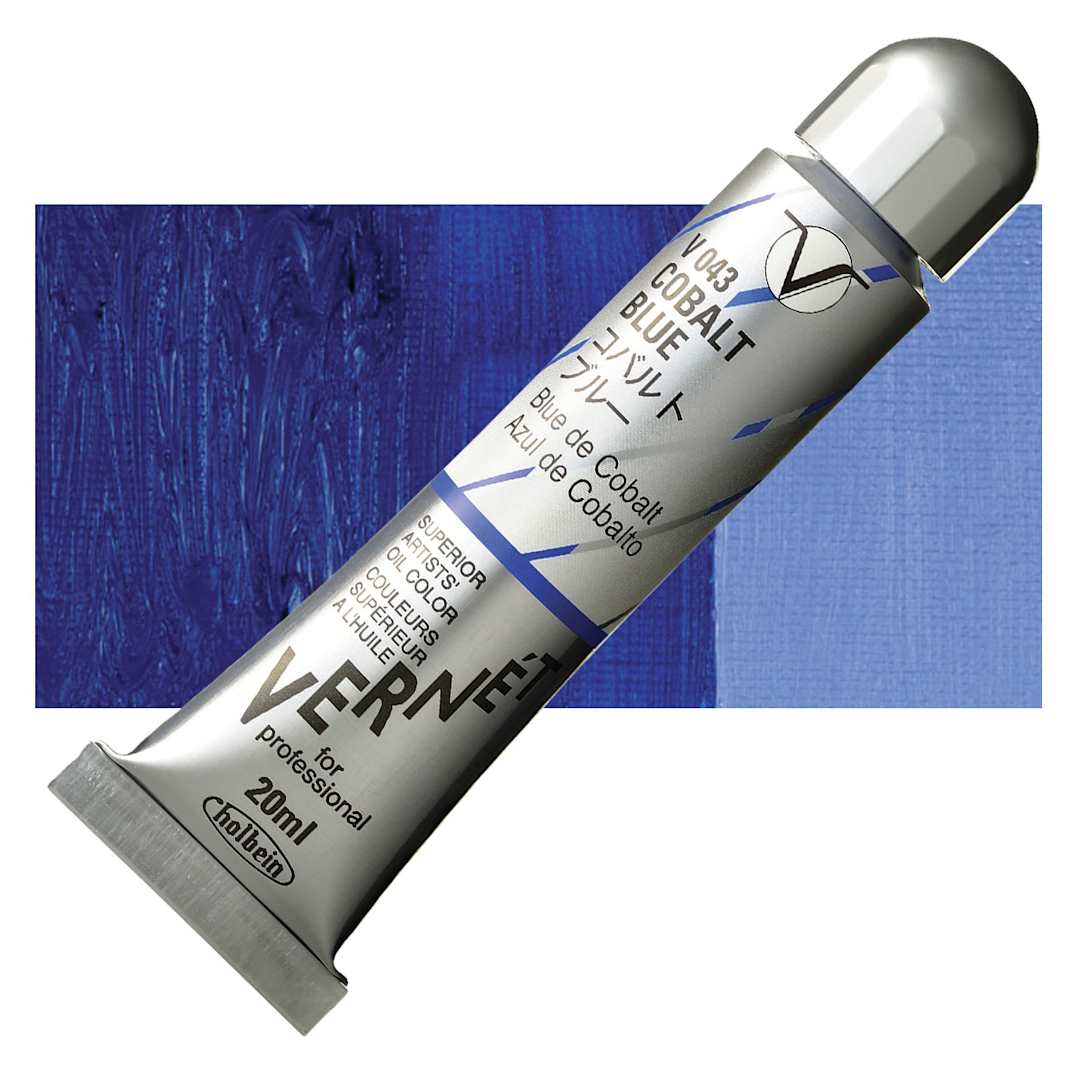 Open in modal - Holbein Vernét Superior Artists' Oil Paint - Cobalt Blue, 20 ml tube and swatch