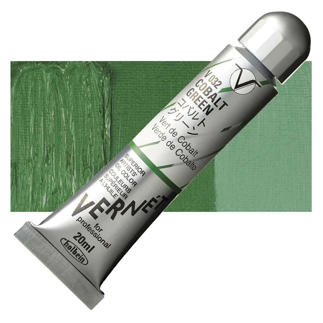 Open in modal - Holbein Vernét Superior Artists' Oil Paint - Cobalt Green, 20 ml tube and swatch