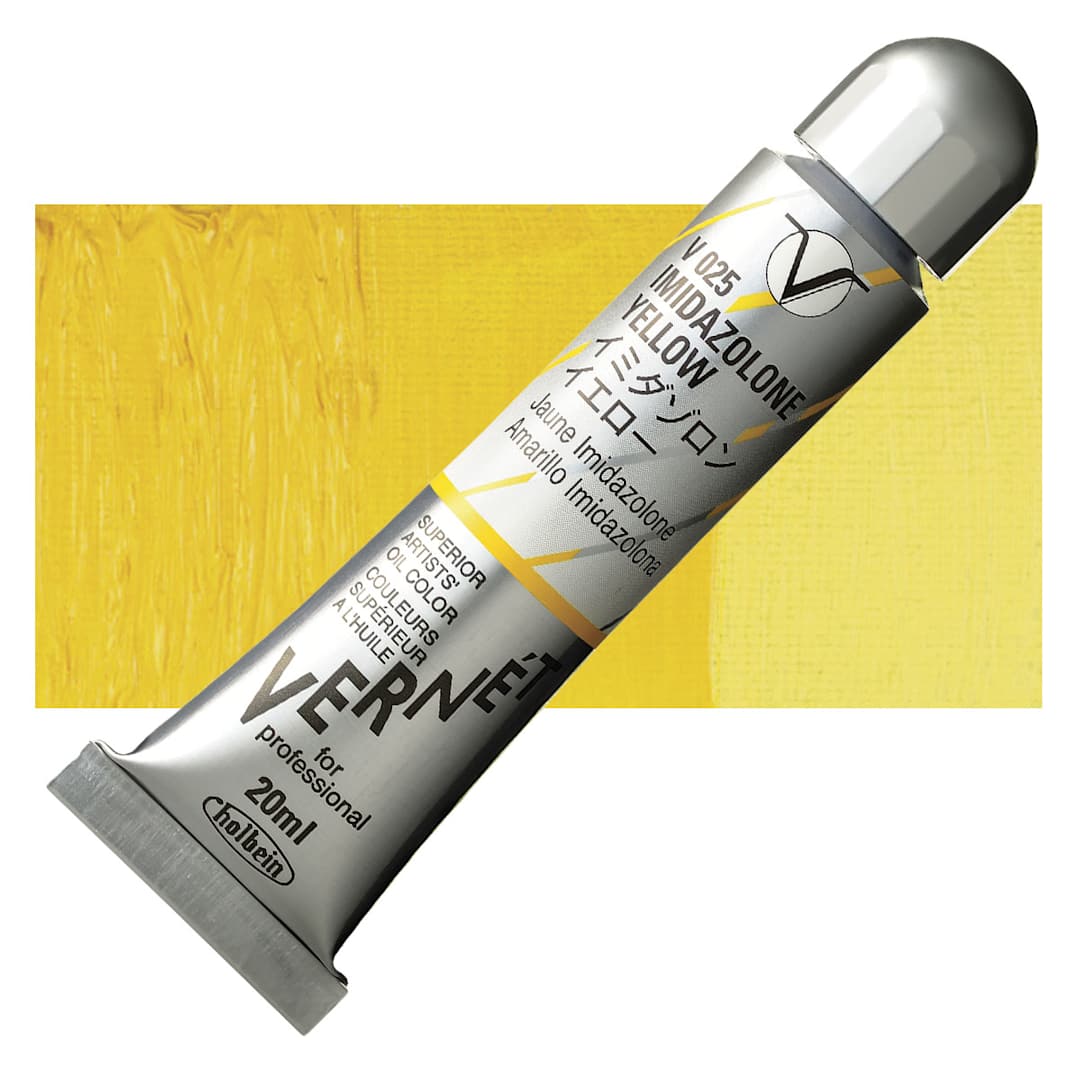 Open in modal - Holbein Vernét Superior Artists' Oil Paint - Imidazalone Yellow, 20 ml tube and swatch