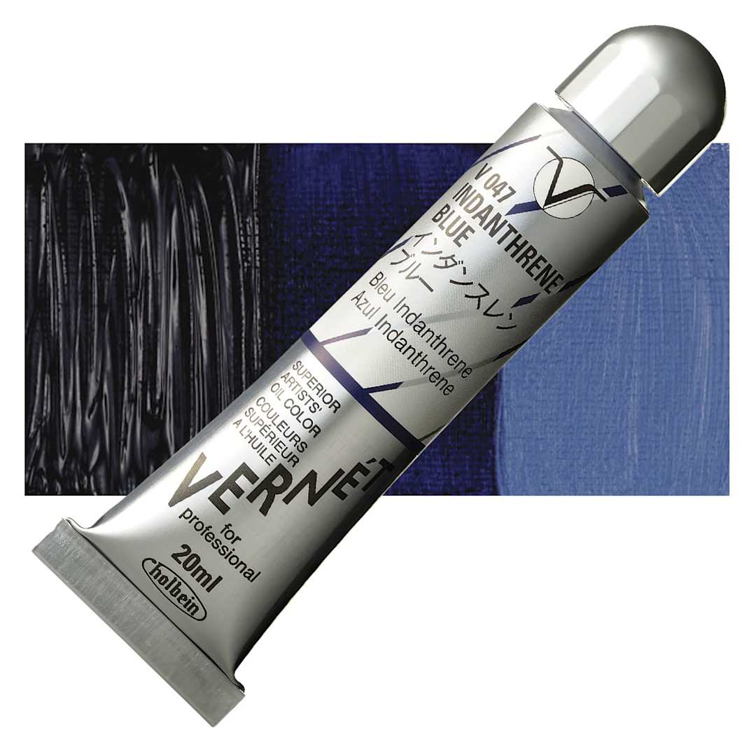 Open in modal - Holbein Vernét Superior Artists' Oil Paint - Indantherene Blue, 20 ml tube and swatch