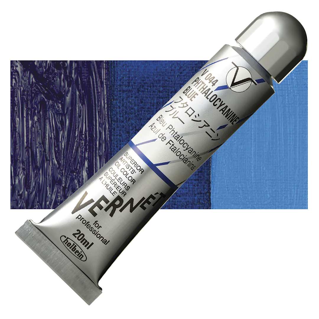 Open in modal - Holbein Vernét Superior Artists' Oil Paint - Pthalocyanine Blue, 20 ml tube and swatch