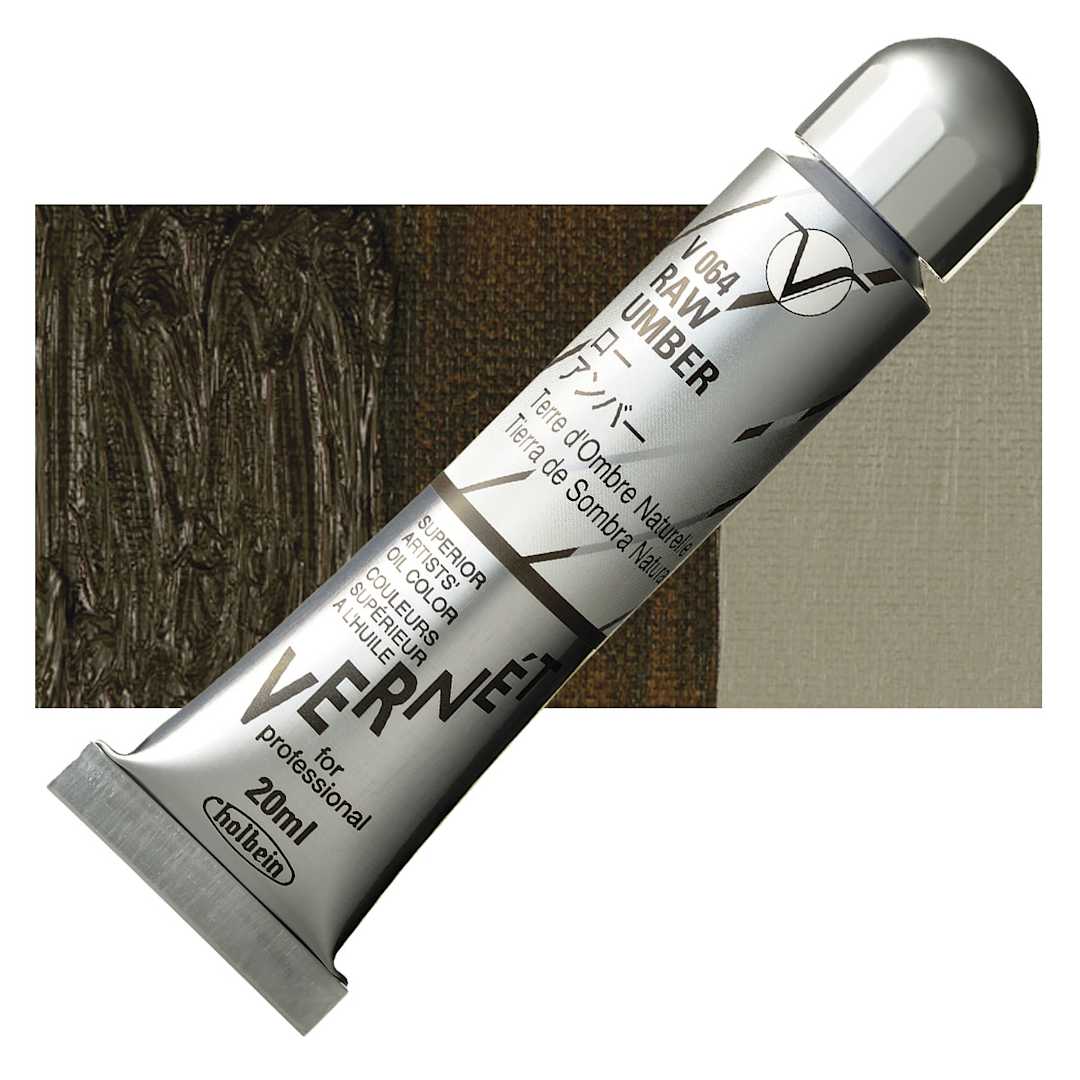 Open in modal - Holbein Vernét Superior Artists' Oil Paint - Raw Umber, 20 ml tube and swatch