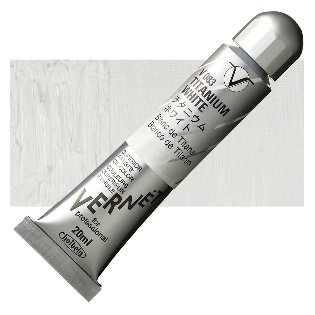 Open in modal - Holbein Vernét Superior Artists' Oil Paint - Titanium White, 20 ml tube and swatch