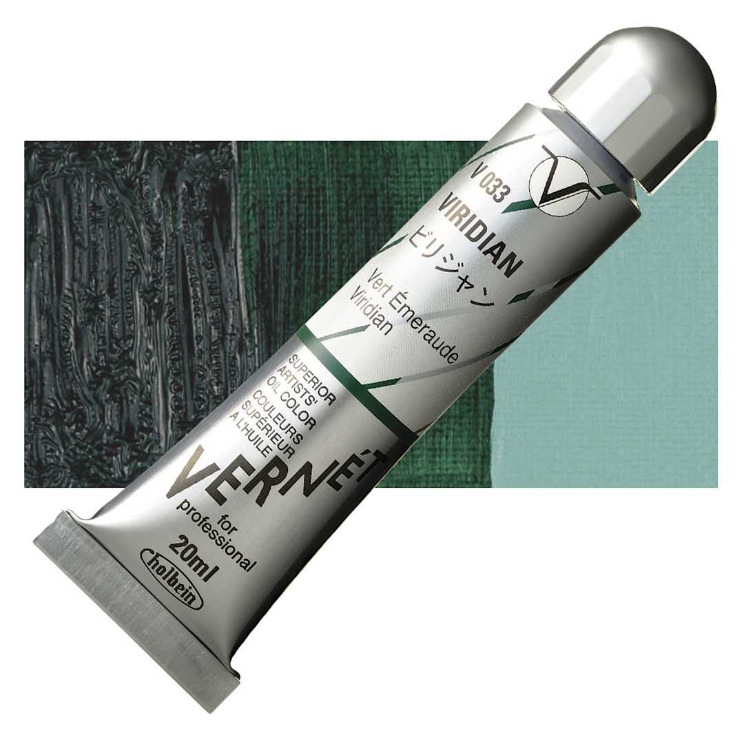 Open in modal - Holbein Vernét Superior Artists' Oil Paint - Viridian, 20 ml tube and swatch
