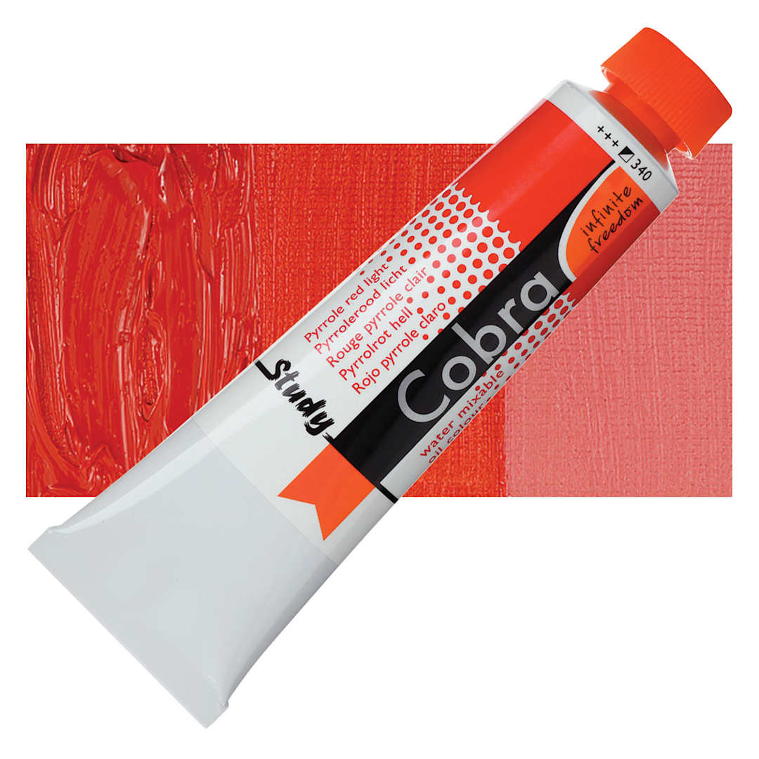 Open in modal - Royal Talens Cobra Study Water Mixable Oil Paint - Pyrrole Red Light, 40 ml tube and swatch