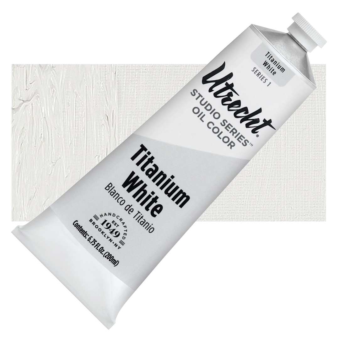 Open in modal - Utrecht Studio Series Oil Paint - Titanium White, 200 ml tube and swatch