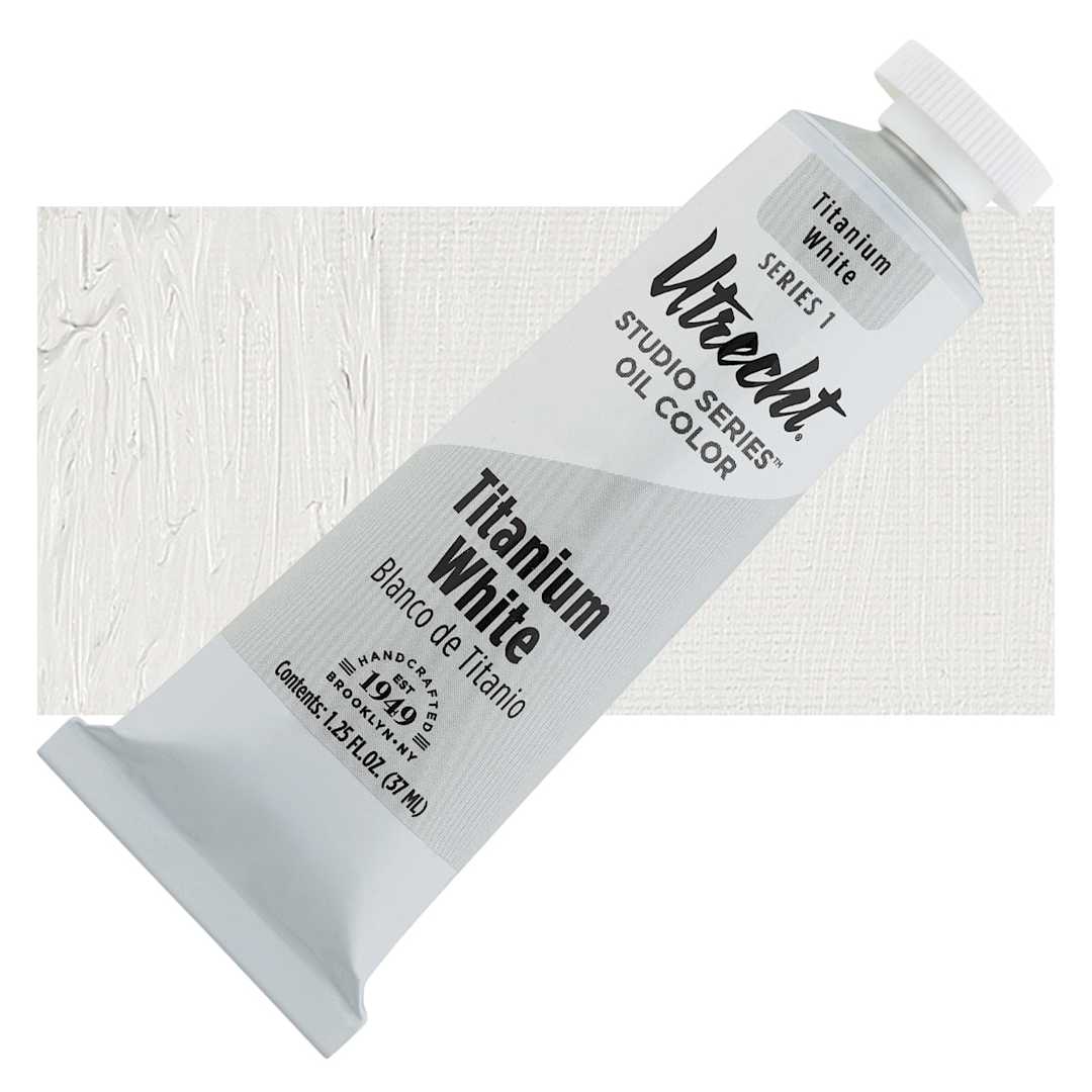 Open in modal - Utrecht Studio Series Oil Paint - Titanium White, 37 ml, Tube and swatch