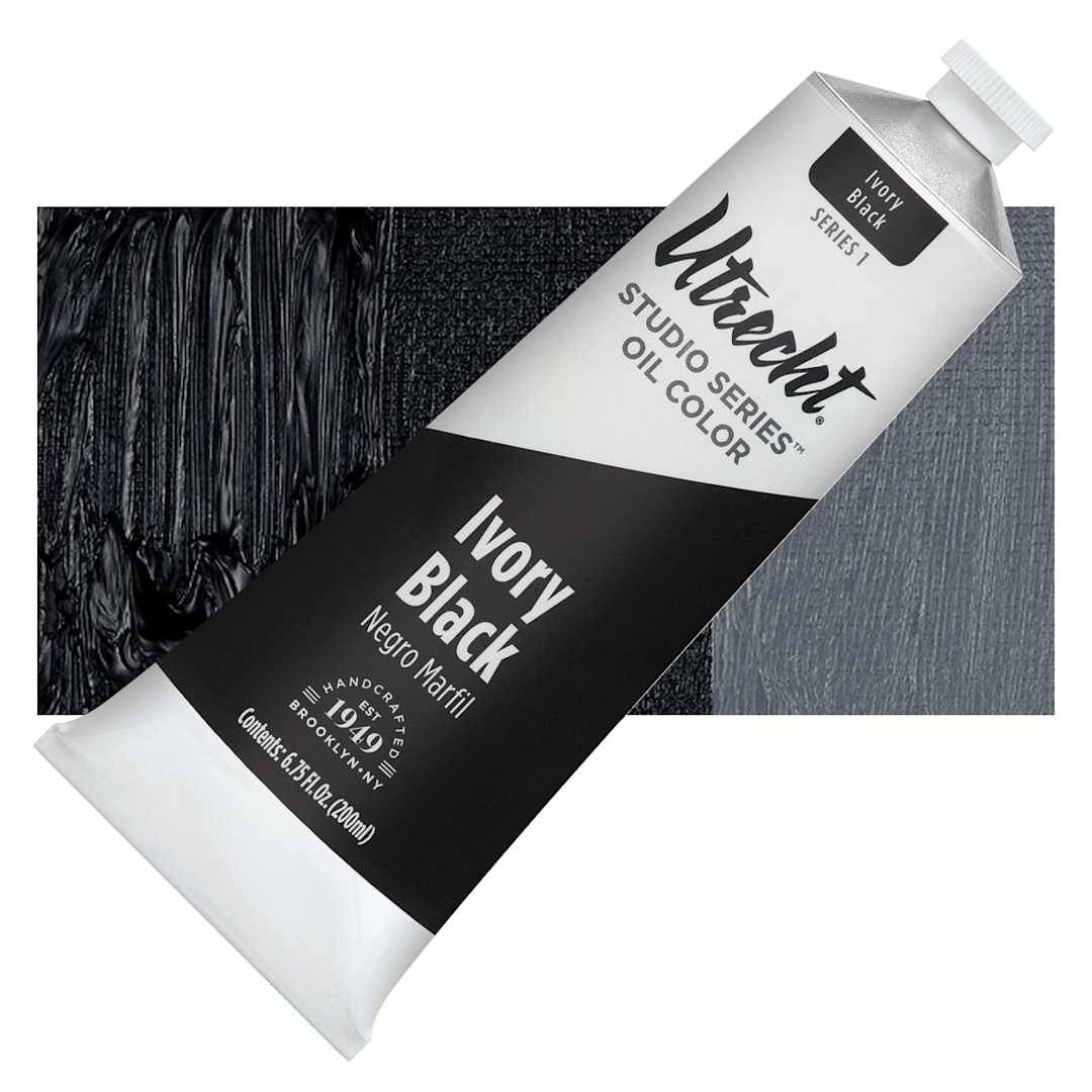 Open in modal - Utrecht Studio Series Oil Paint - Ivory Black, 200 ml tube and swatch