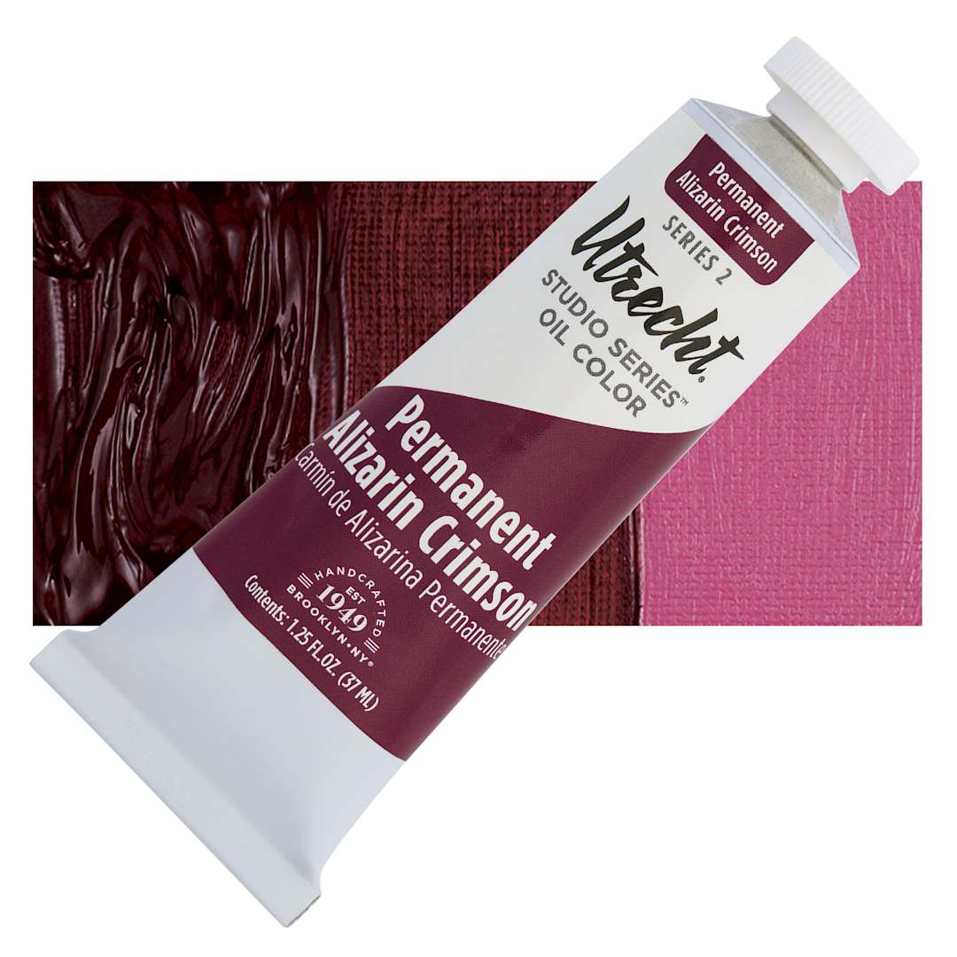 Open in modal - Utrecht Studio Series Oil Paint - Permanent Alizarin Crimson, 37 ml tube and swatch