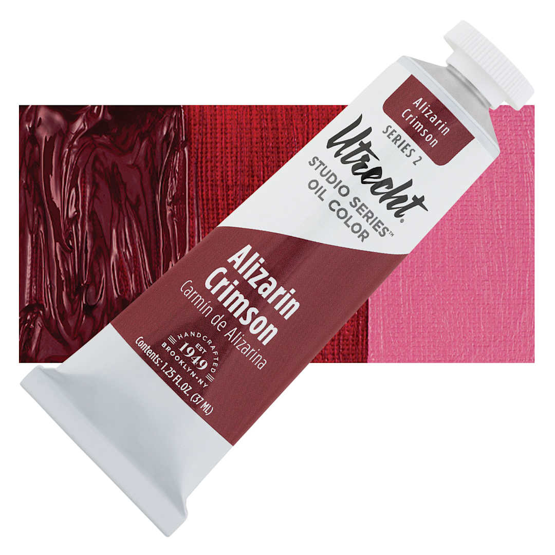 Open in modal - Utrecht Studio Series Oil Paint - Alizarin Crimson, 37 ml, Tube and swatch