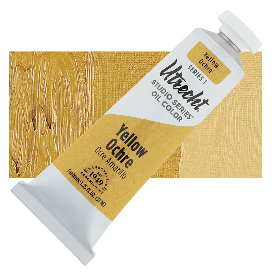 Open in modal - Utrecht Studio Series Oil Paint - Yellow Ochre, 37 ml, Tube and swatch