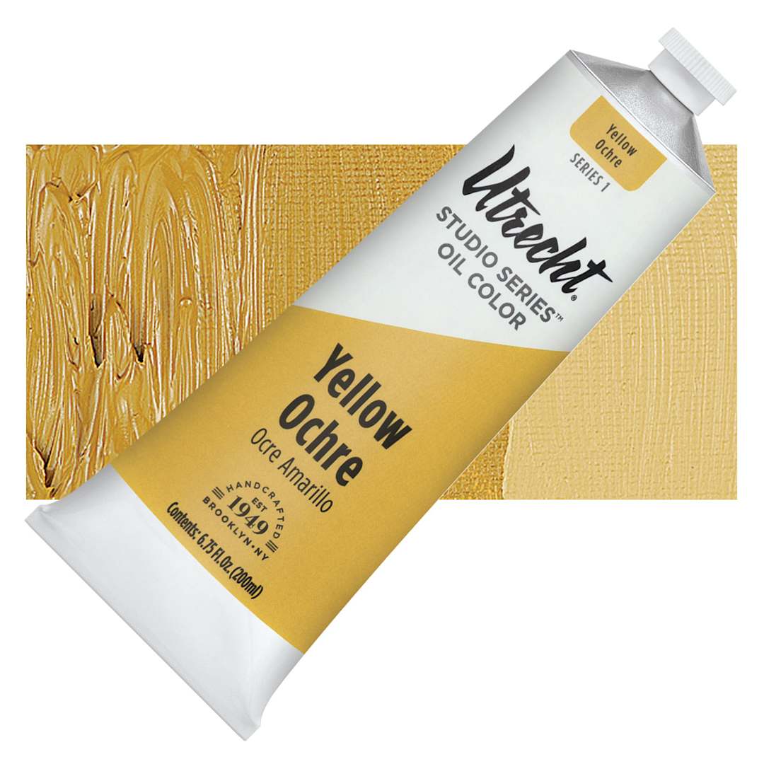 Open in modal - Utrecht Studio Series Oil Paint - Yellow Ochre, 200 ml tube and swatch