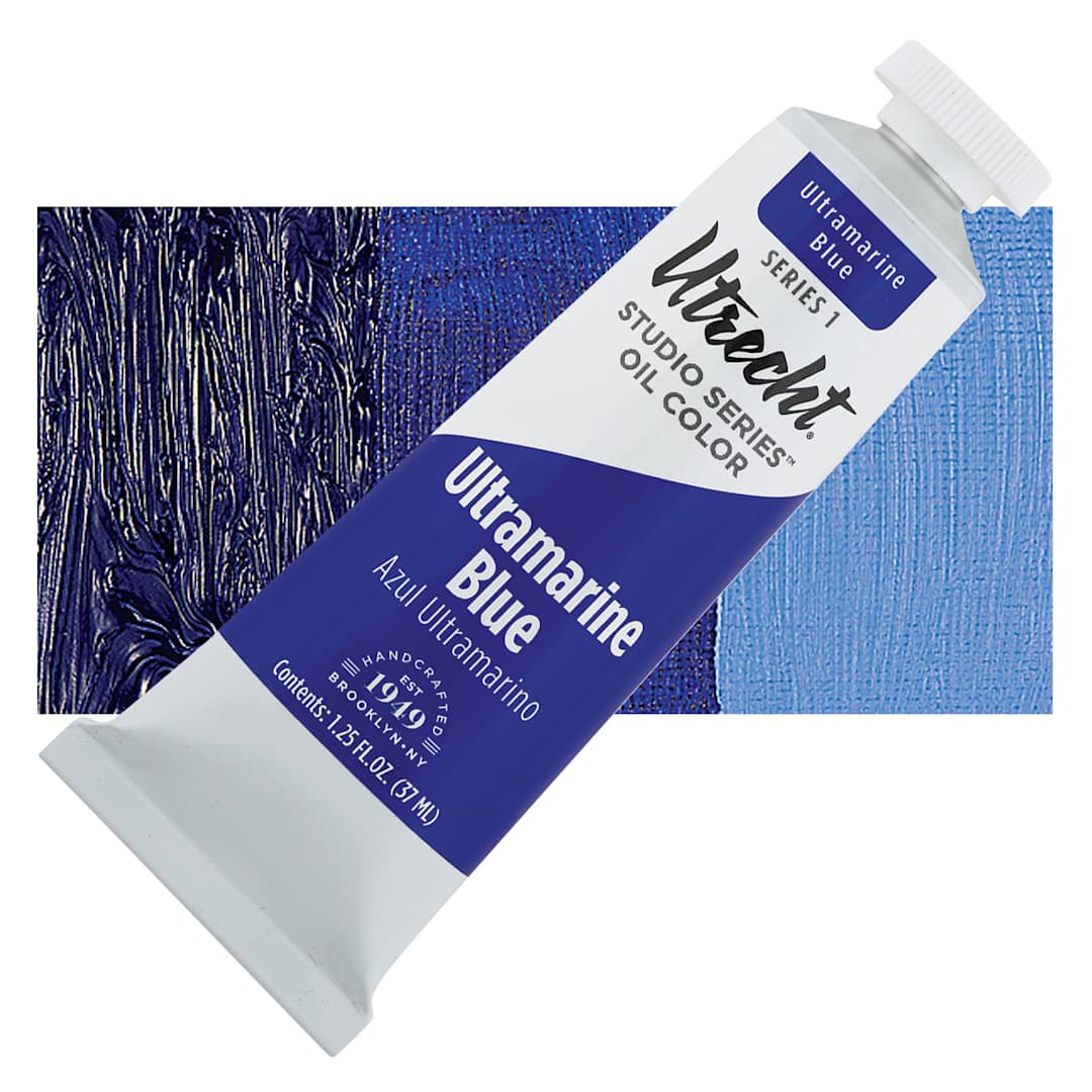 Open in modal - Utrecht Studio Series Oil Paint - Ultramarine Blue, 37 ml, Tube and swatch