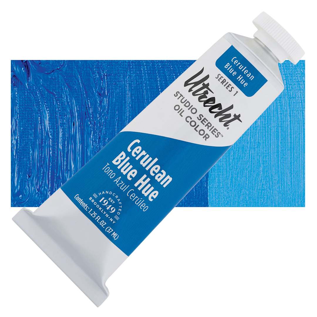 Open in modal - Utrecht Studio Series Oil Paint - Cerulean Blue Hue, 37 ml, Tube and swatch