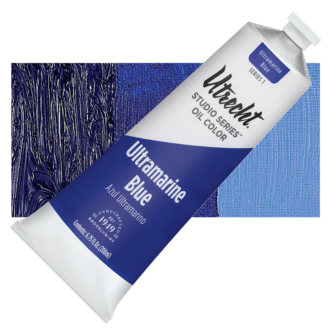 Open in modal - Utrecht Studio Series Oil Paint - Ultramarine Blue, 200 ml tube and swatch