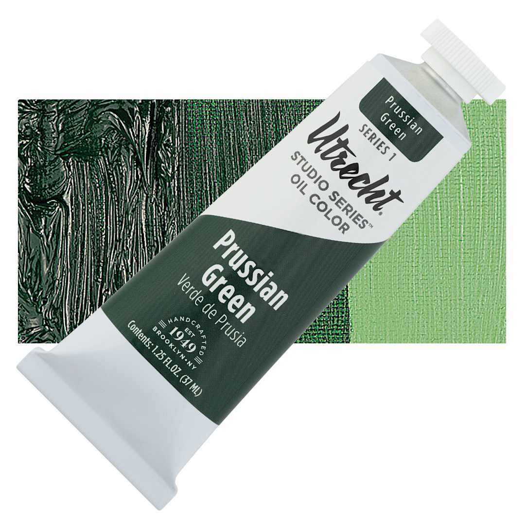 Open in modal - Utrecht Studio Series Oil Paint - Prussian Green, 37 ml, Tube and swatch