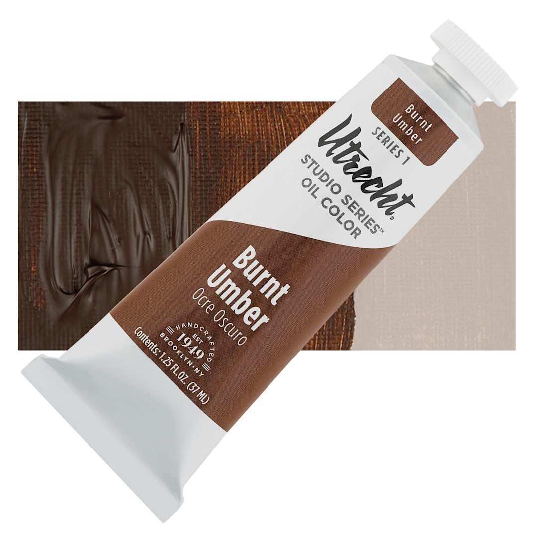 Open in modal - Utrecht Studio Series Oil Paint - Burnt Umber, 37 ml, Tube and swatch