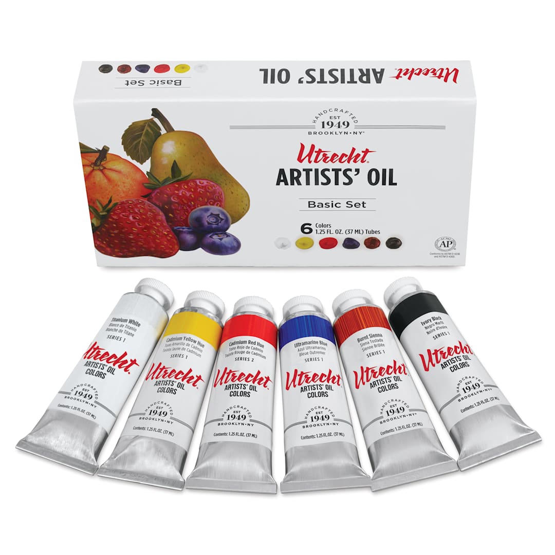 Open in modal - Utrecht Artists' Oil Paint Set - Basic Set, Set of 6 colors, 37 ml tubes, tubes with packaging