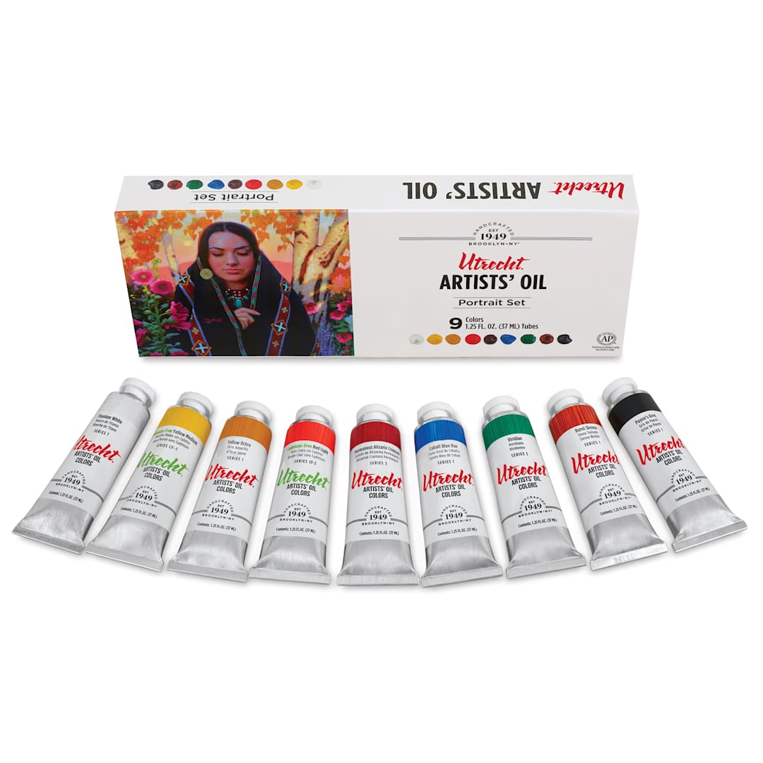 Open in modal - Utrecht Artists' Oil Paint Set - Portrait Set, Set of 9 colors, 37 ml tubes, tubes with packaging