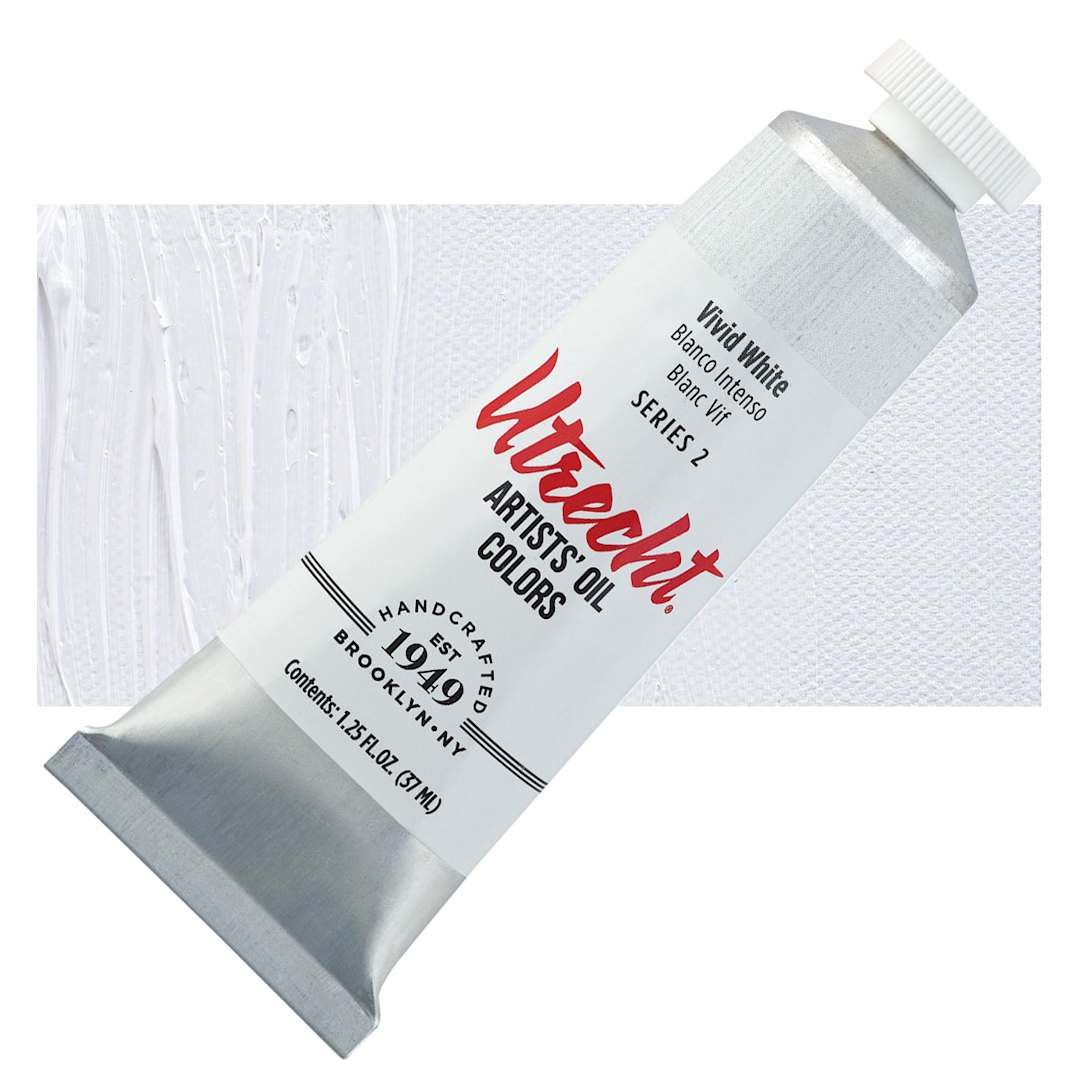 Open in modal - Utrecht Artists' Oil Paint - Vivid White, 37 ml, Tube and swatch