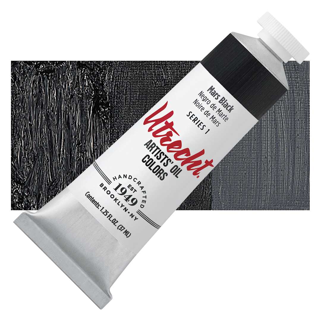 Open in modal - Utrecht Artists' Oil Paint - Mars Black, 37 ml tube and swatch