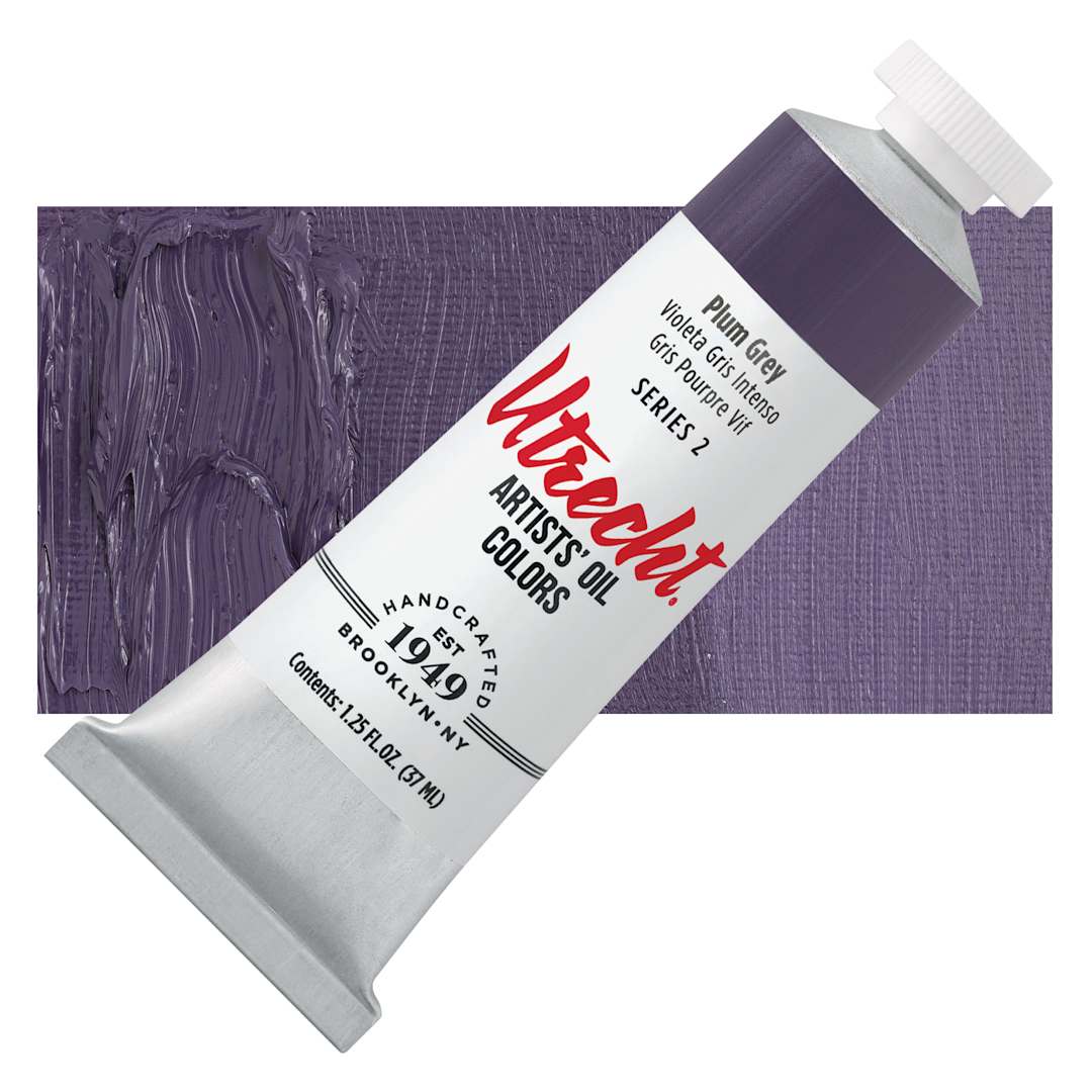 Open in modal - Utrecht Artists' Oil Paint - Plum Grey, 37 ml (swatch and tube)