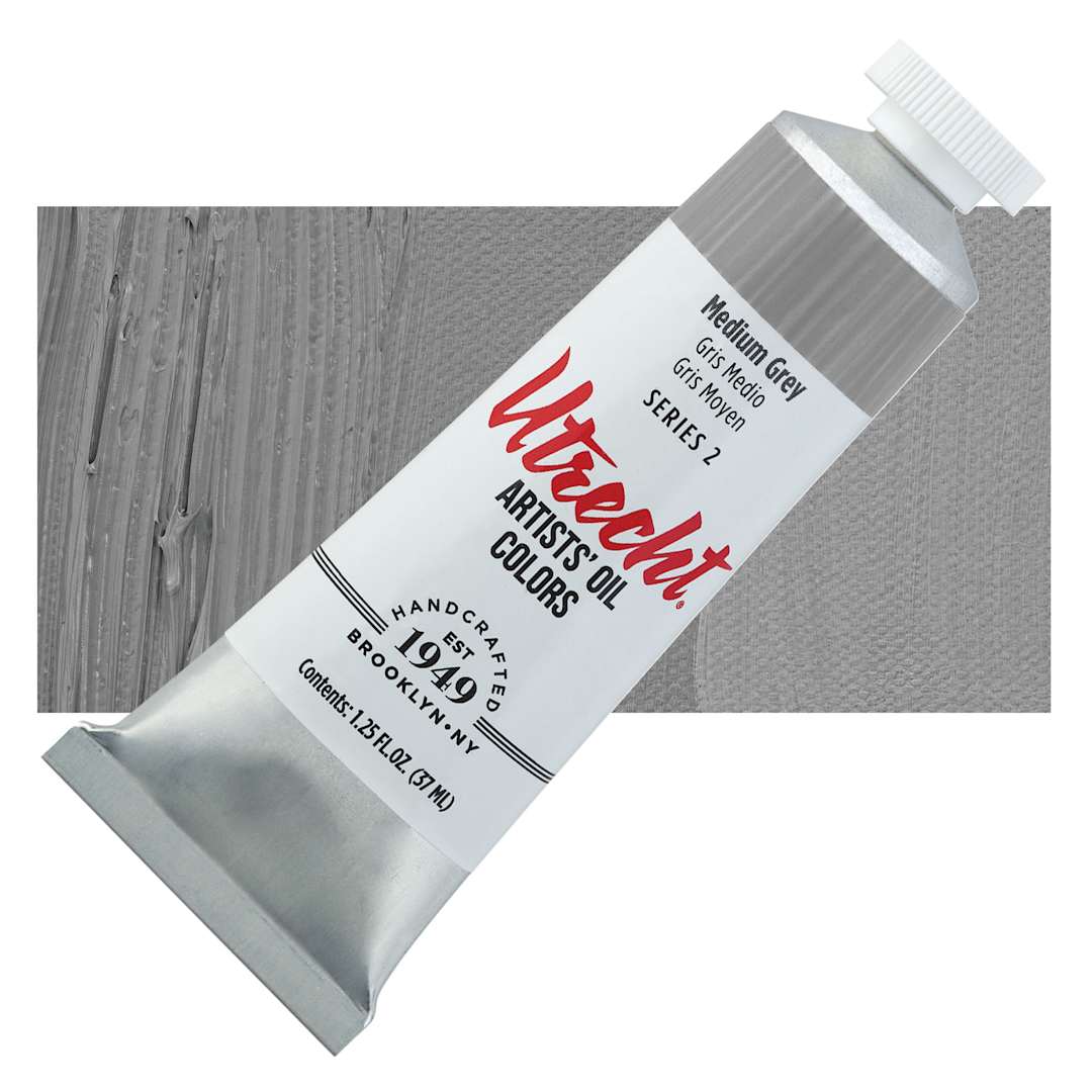 Open in modal - Utrecht Artists' Oil Paint - Medium Grey, 37 ml, Tube and swatch