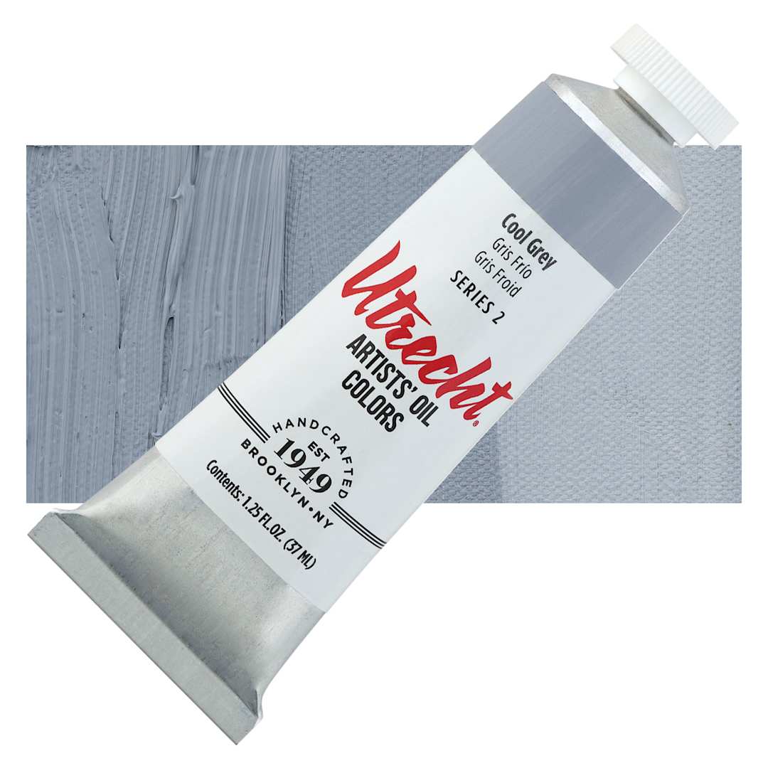 Open in modal - Utrecht Artists' Oil Paint - Cool Grey, 37 ml, Tube and swatch