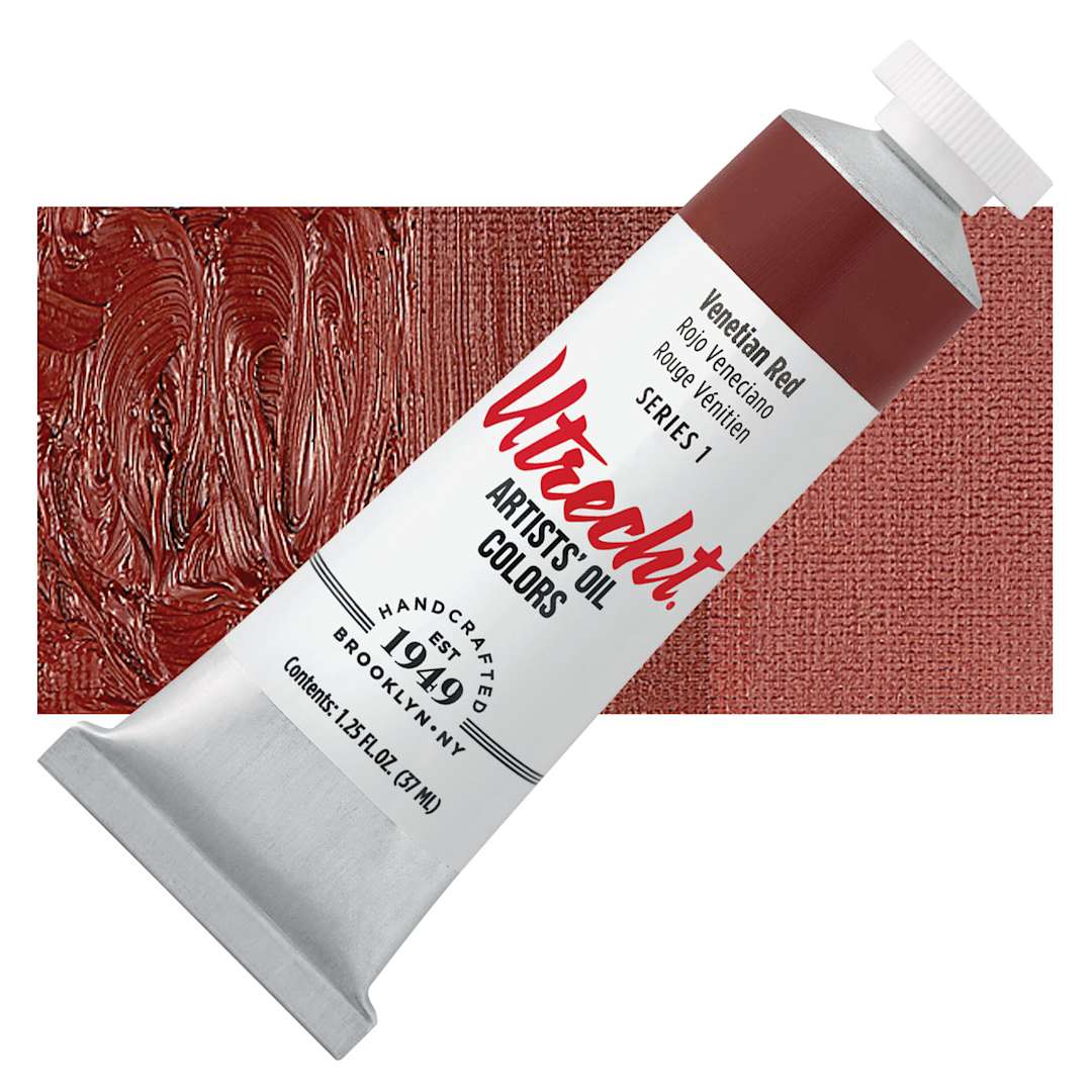 Open in modal - Utrecht Artists' Oil Paint - Venetian Red, 37 ml tube and swatch
