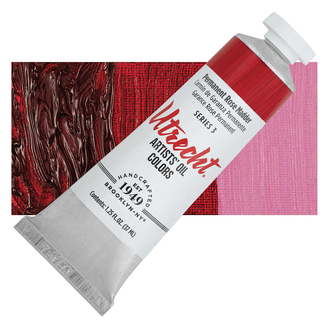 Open in modal - Utrecht Artists' Oil Paint - Permanent Rose Madder, 37 ml tube and swatch