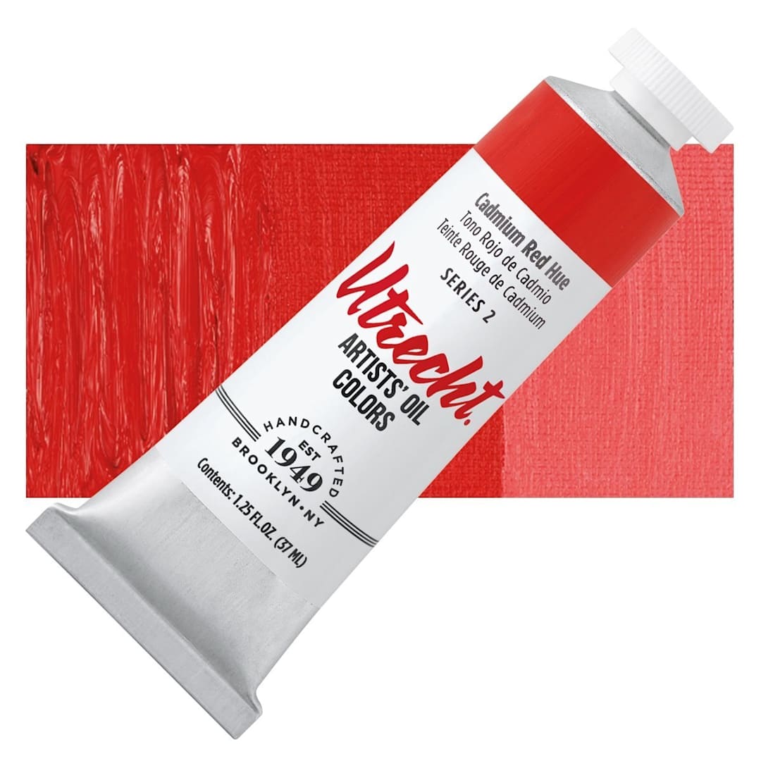 Open in modal - Utrecht Artists' Oil Paint - Cadmium Red Hue, 37 ml tube and swatch