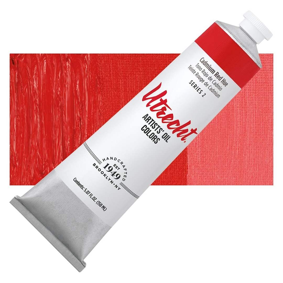 Open in modal - Utrecht Artists' Oil Paint - Cadmium Red Hue, 150 ml tube and swatch
