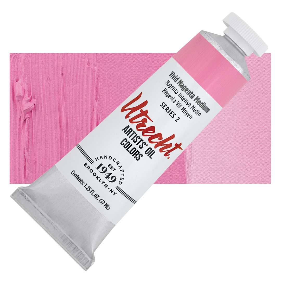 Open in modal - Utrecht Artists' Oil Paint - Vivid Magenta, 37 ml, Tube and swatch