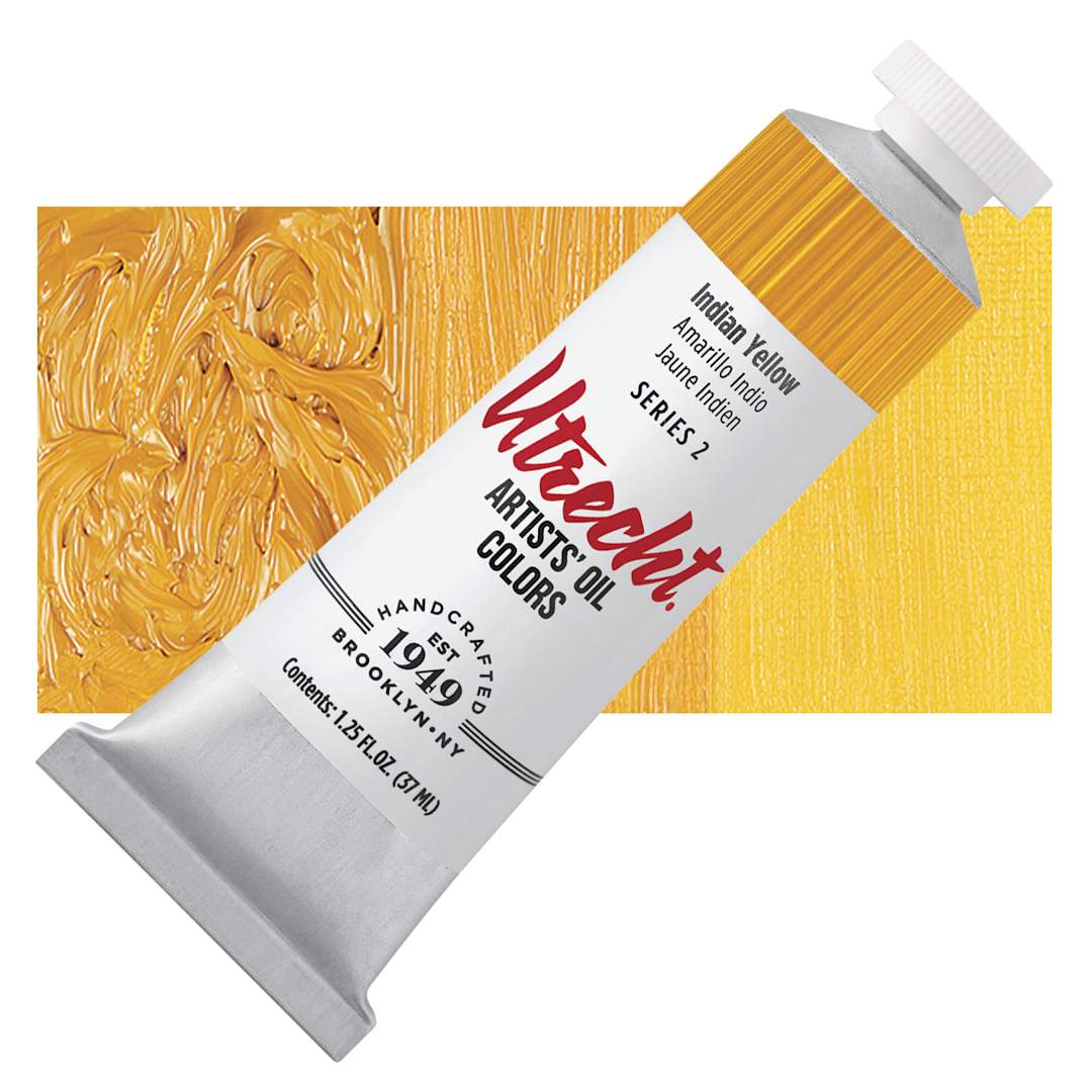 Open in modal - Utrecht Artists' Oil Paint - Indian Yellow, 37 ml tube and swatch