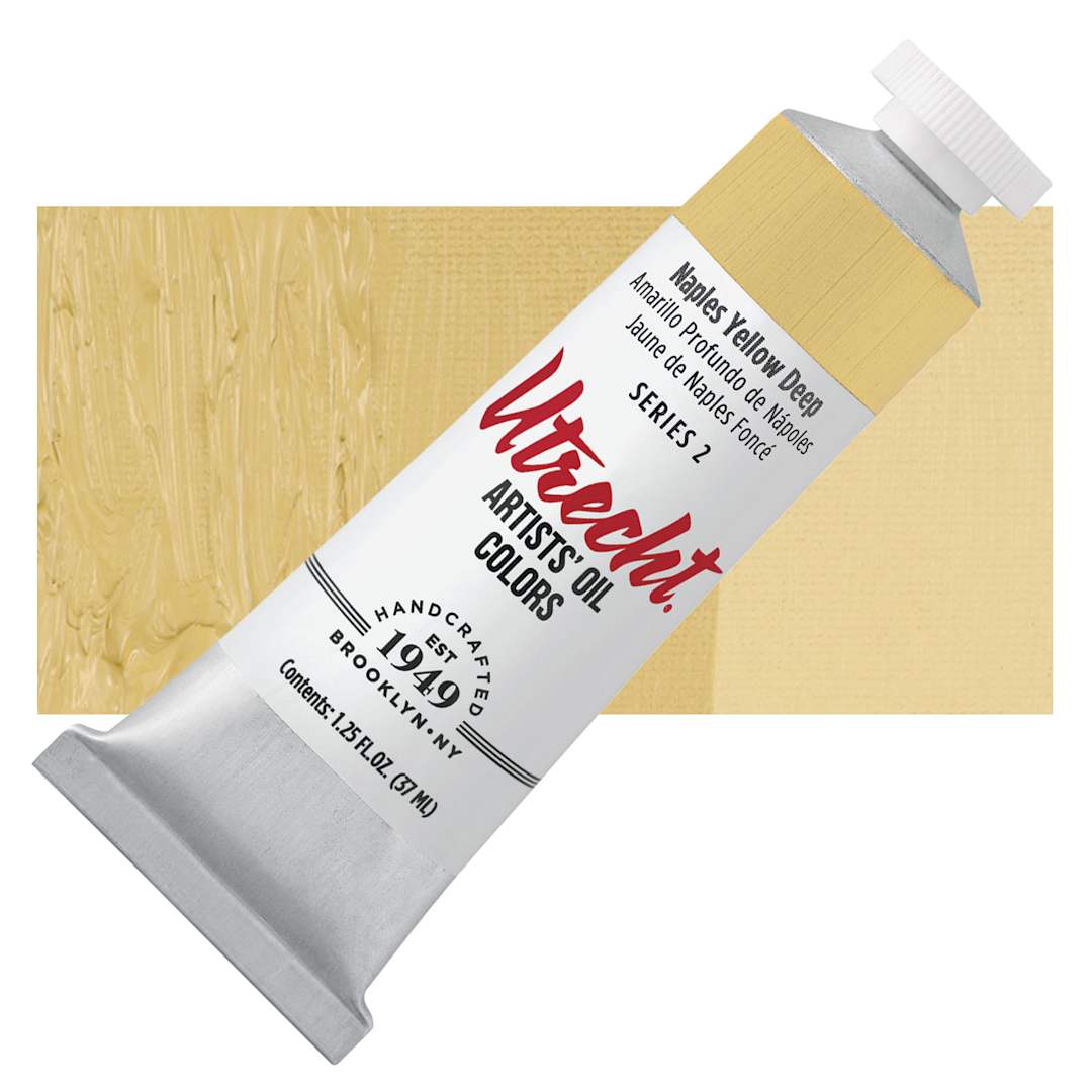 Open in modal - Utrecht Artists' Oil Paint - Naples Yellow Deep, 37 ml tube and swatch
