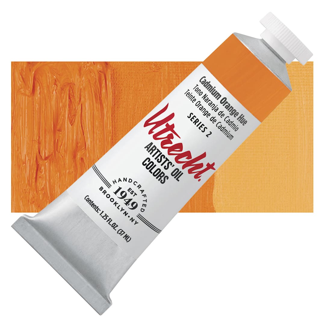 Open in modal - Utrecht Artists' Oil Paint - Cadmium Orange Hue, 37 ml tube and swatch