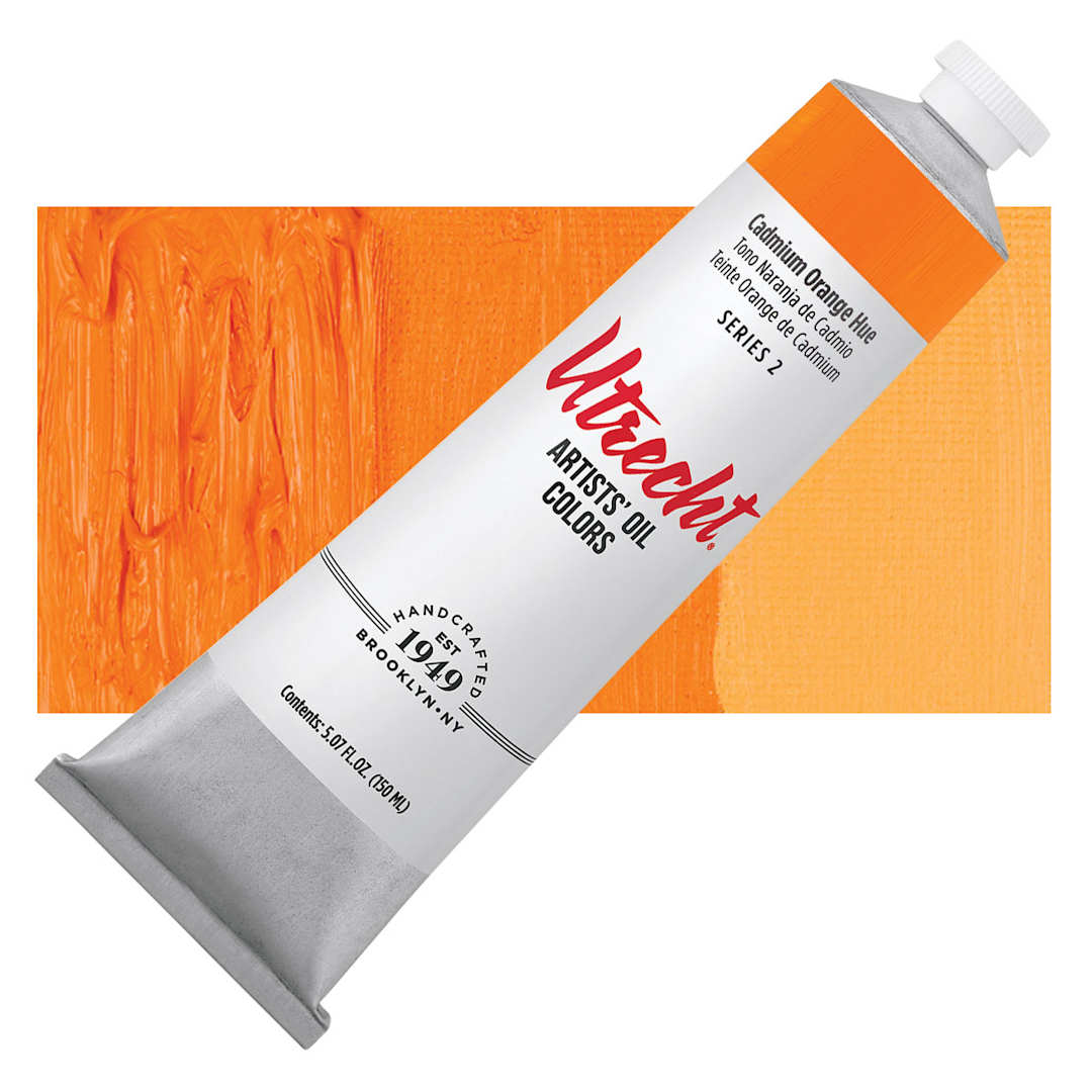 Open in modal - Utrecht Artists' Oil Paint - Cadmium Orange Hue, 150 ml tube and swatch