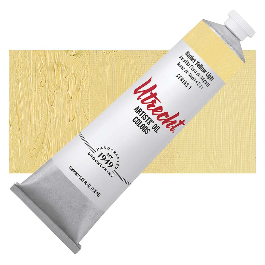 Open in modal - Utrecht Artists' Oil Paint - Naples Yellow Light, 150 ml tube and swatch