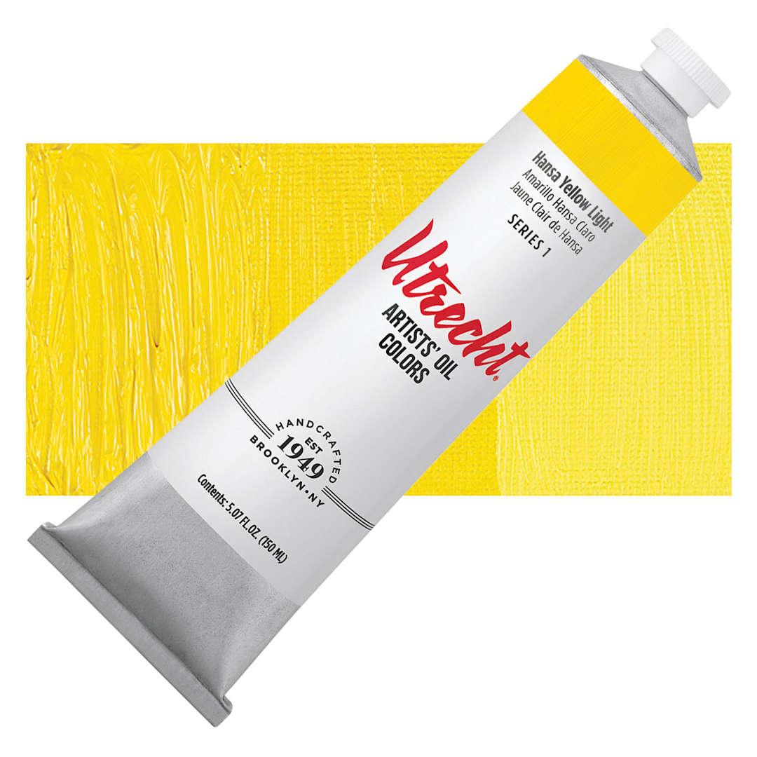 Open in modal - Utrecht Artists' Oil Paint - Hansa Yellow Light, 150 ml tube and swatch